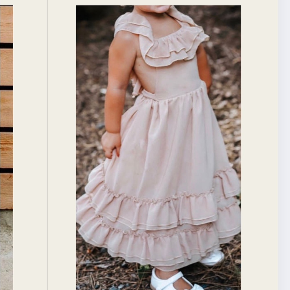 Baileys Blossoms 5t champagne dress, long and flowy with ruffles